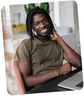 Person sitting and smiling